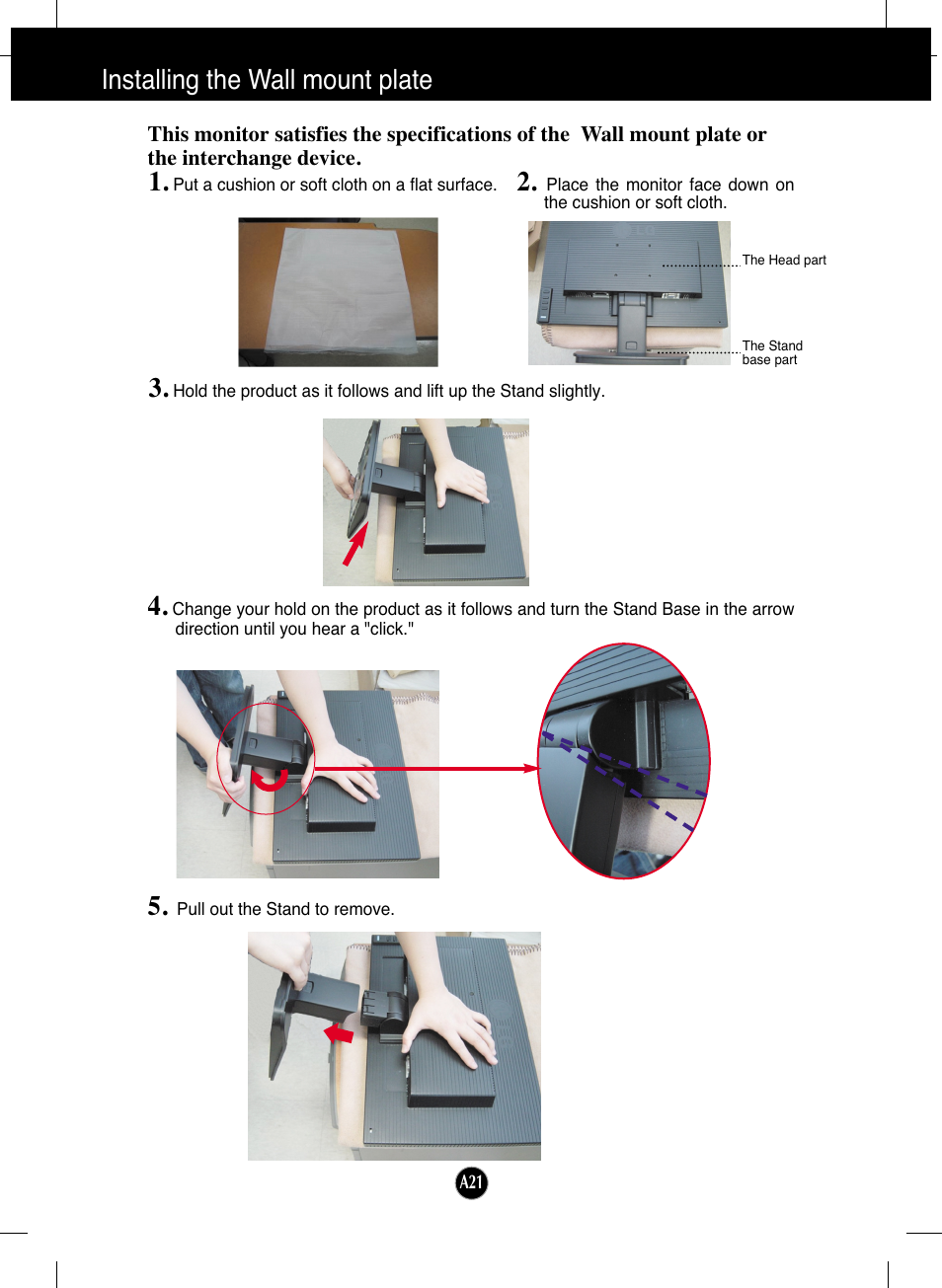 Installing the wall mount plate | LG L192WS-SN User Manual | Page 22 / 24