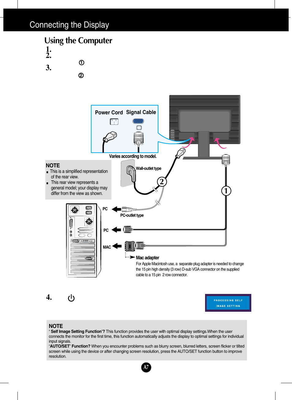 Using the computer, Connecting the display | LG L192WS-SN User Manual | Page 8 / 24