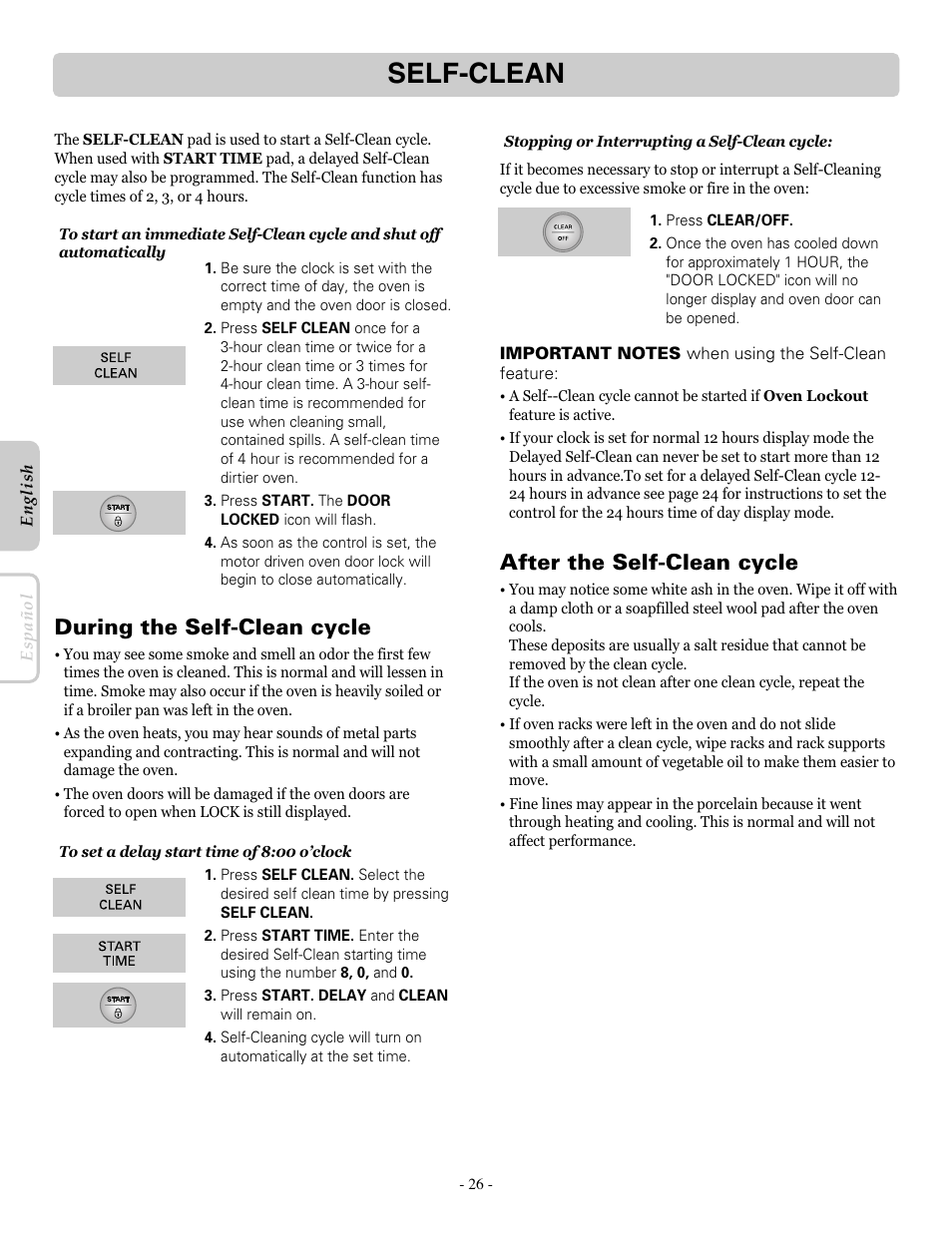 Self-clean, During the self-clean cycle, After the self-clean cycle | LG LRE30755SW User Manual | Page 26 / 36