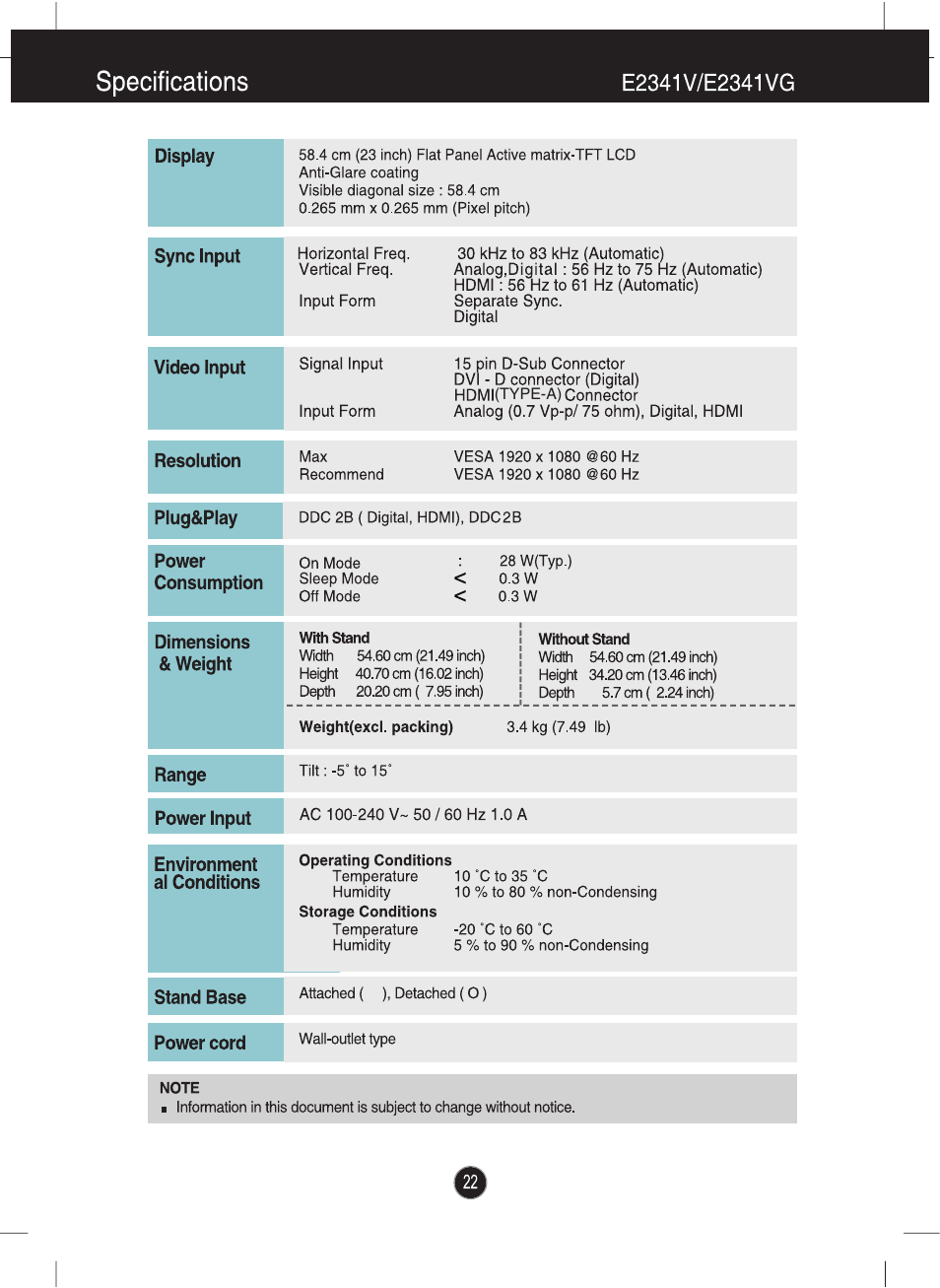 LG E2341V-BN User Manual | Page 23 / 28