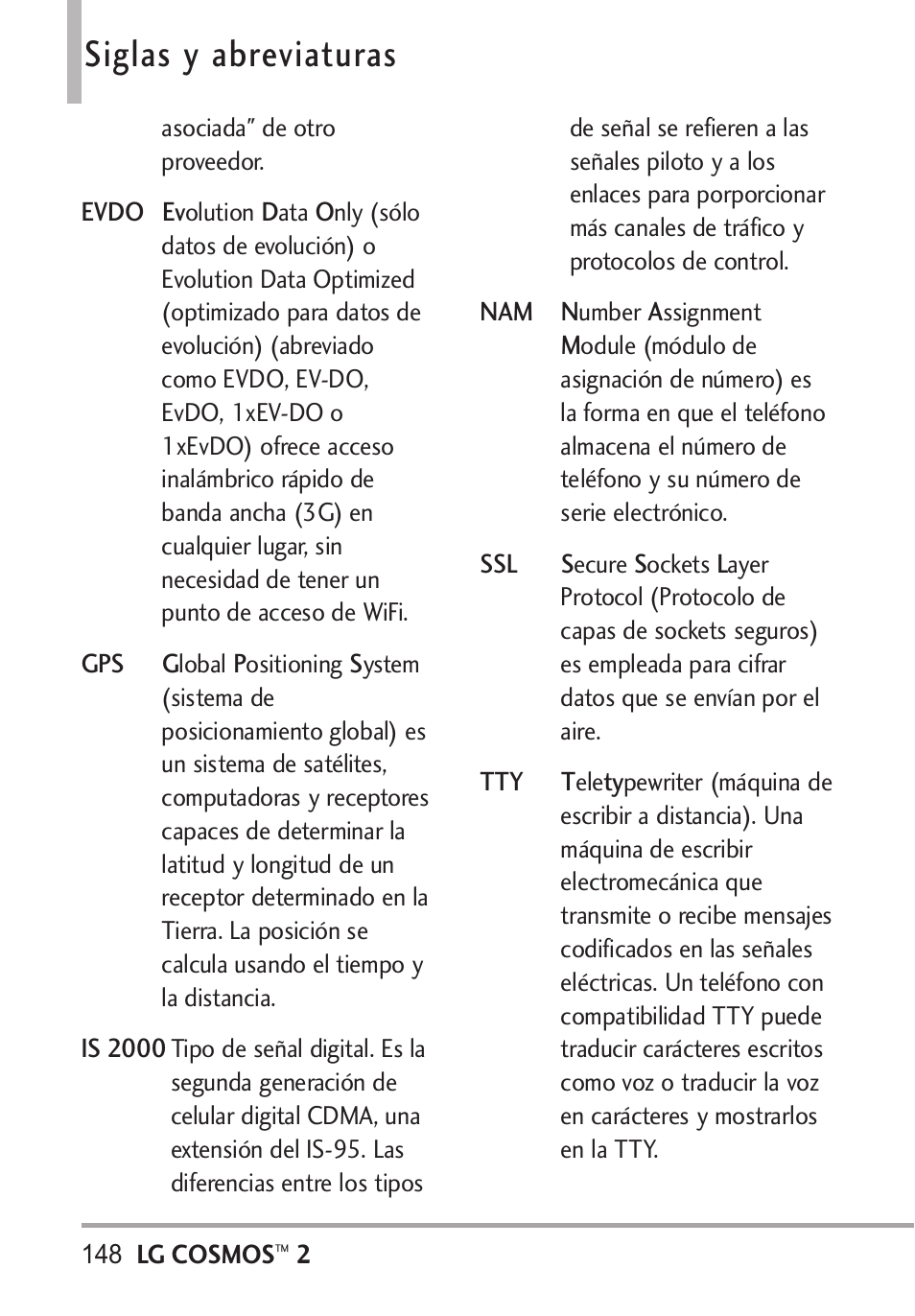 Siglas y abreviaturas | LG LGVN251 User Manual | Page 289 / 292 | Original  mode