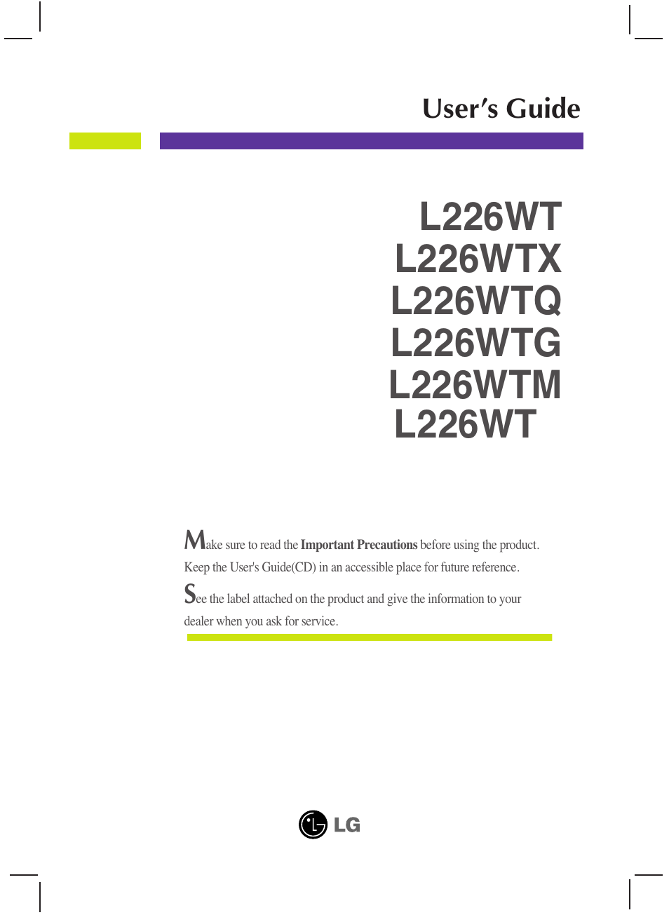 LG L226WTQ-WF User Manual | 26 pages