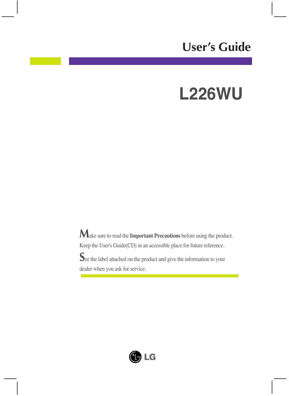 LG L226WU-PF User Manual | 28 pages