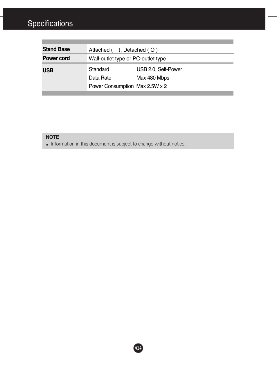Specifications | LG L226WU-PF User Manual | Page 25 / 28
