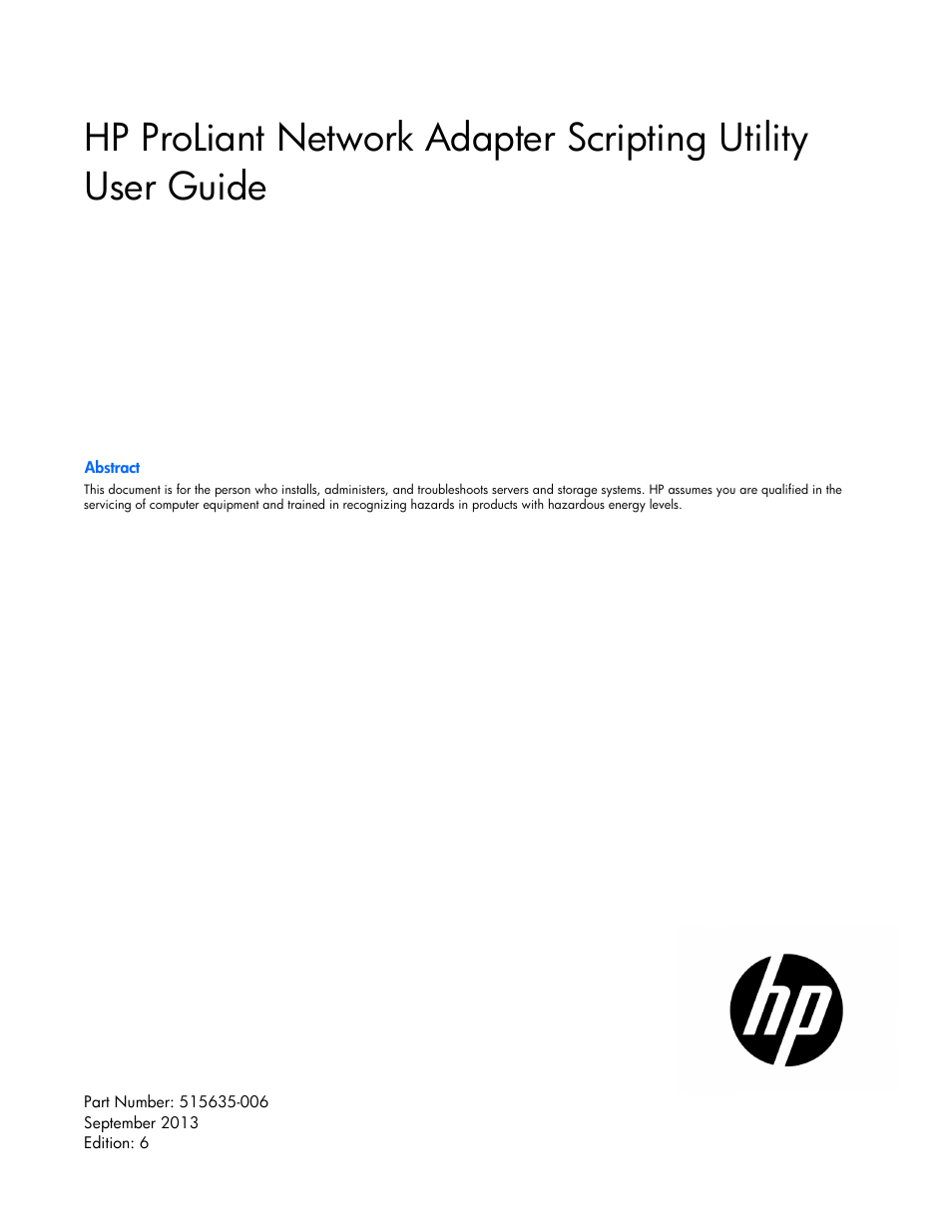 HP ProLiant Network Adapter Scripting Utility (User Guide) User Manual