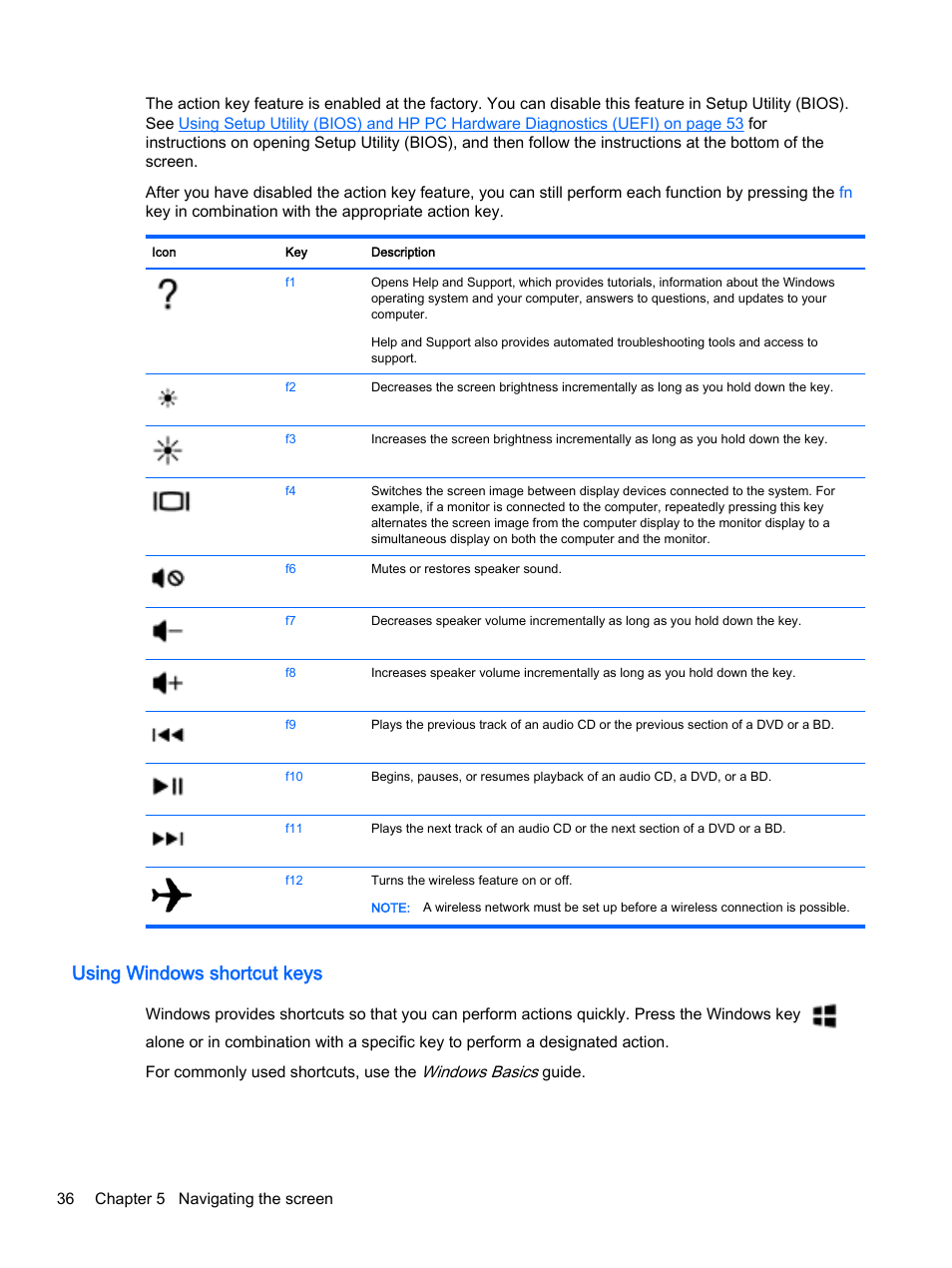 Using windows shortcut keys | HP x360 310 G1 Convertible PC User Manual