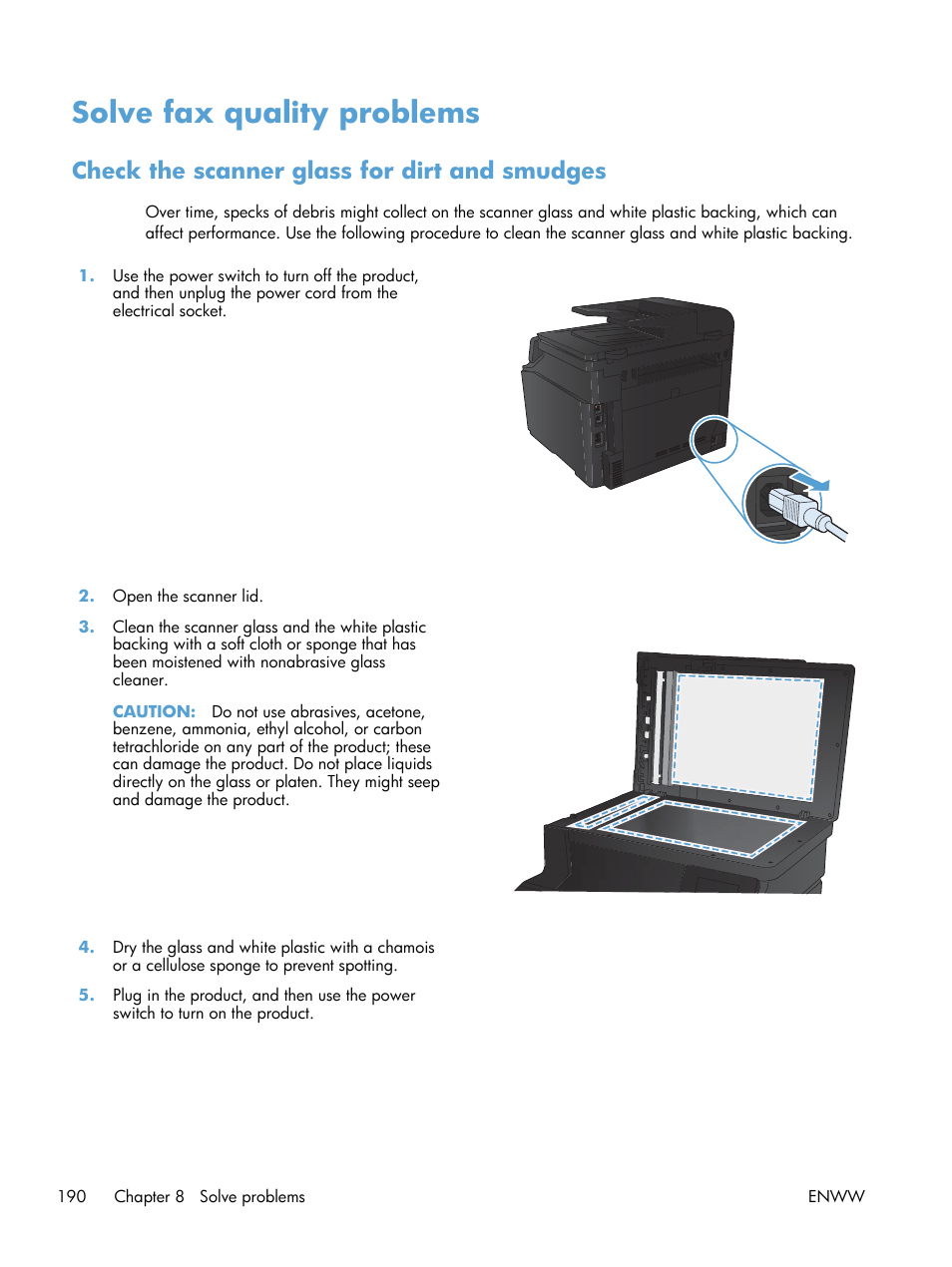 Solve fax quality problems, Check the scanner glass for dirt and