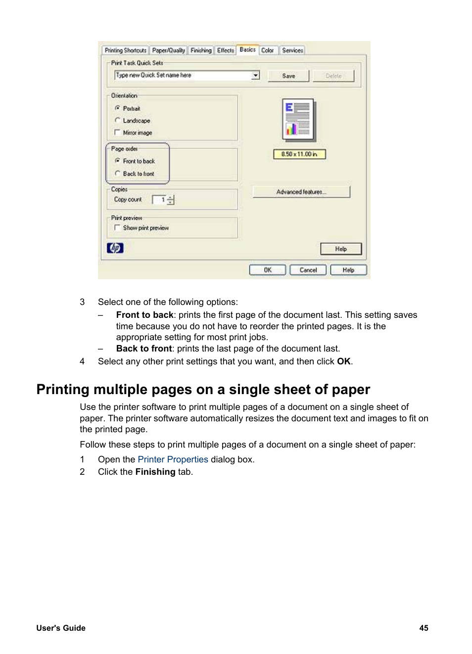 Printing multiple pages on a single sheet of paper | HP Deskjet 5740