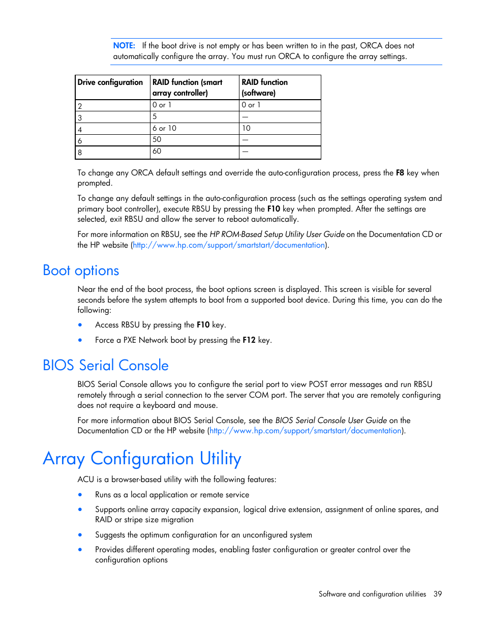 Boot Options Bios Serial Console Array Configuration Utility Hp Proliant Ml110 G6 Server User Manual Page 39 109
