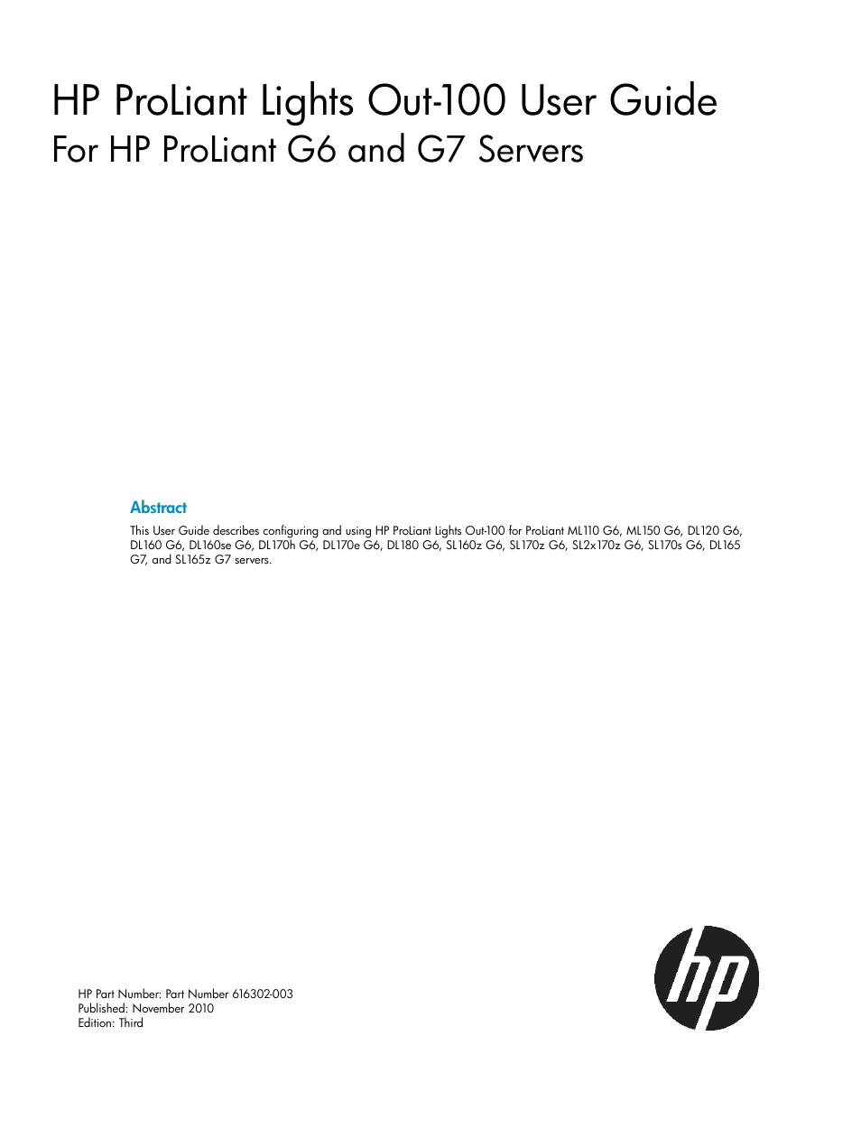 Hp Lights Out 100 Remote Management User Manual 60 Pages Also For Proliant Dl160 G6 Server Proliant Dl170h G6 Server Proliant Ml150 G6 Server Proliant Ml110 G6 Server Proliant Dl180 G6