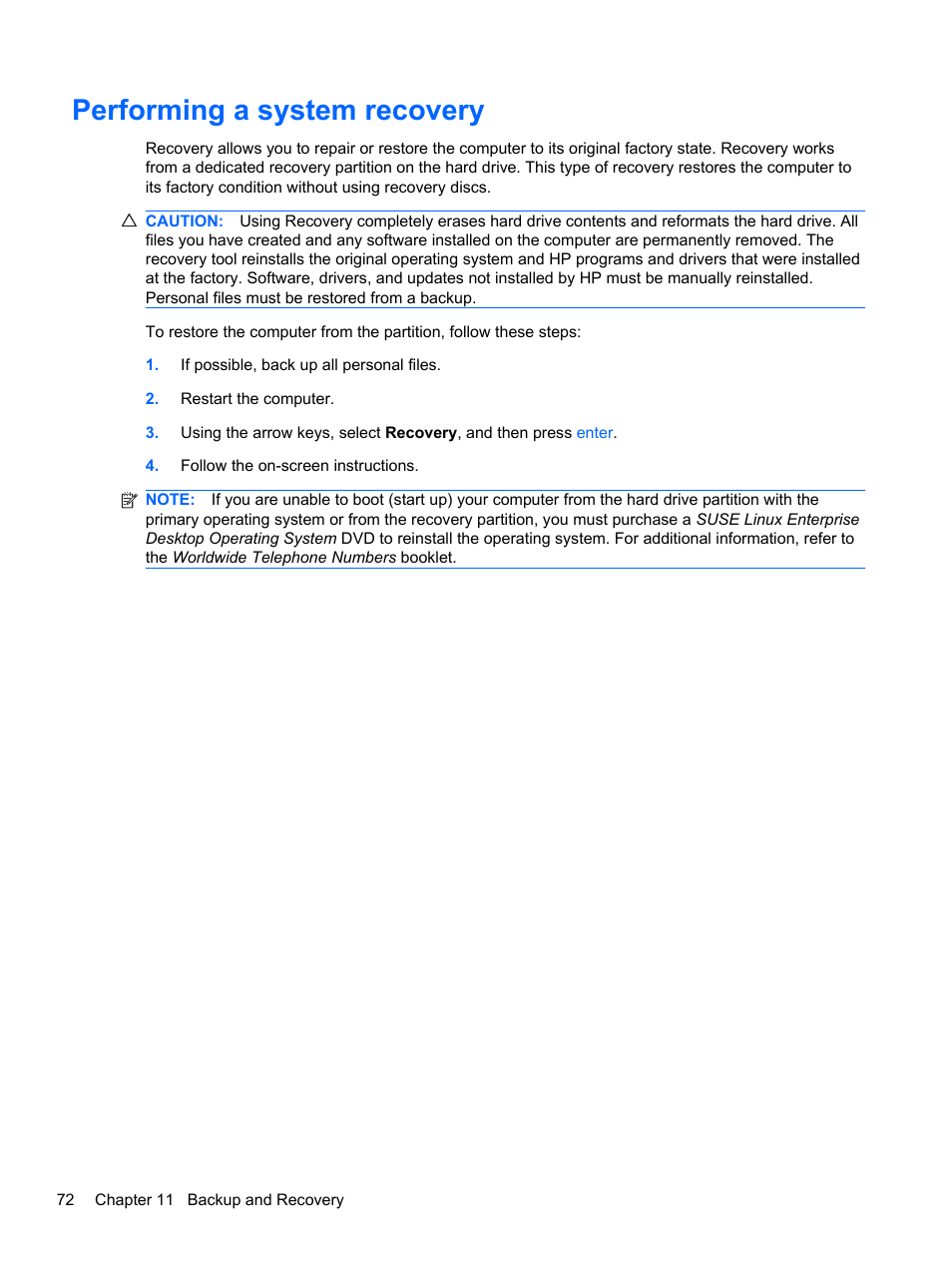 Performing a system recovery | HP 