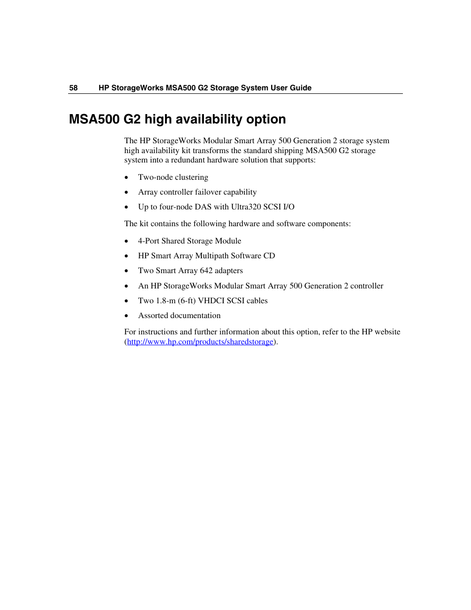 Msa500 g2 high availability option | HP StorageWorks 500 G2 Modular Smart  Array User Manual | Page 58 / 153