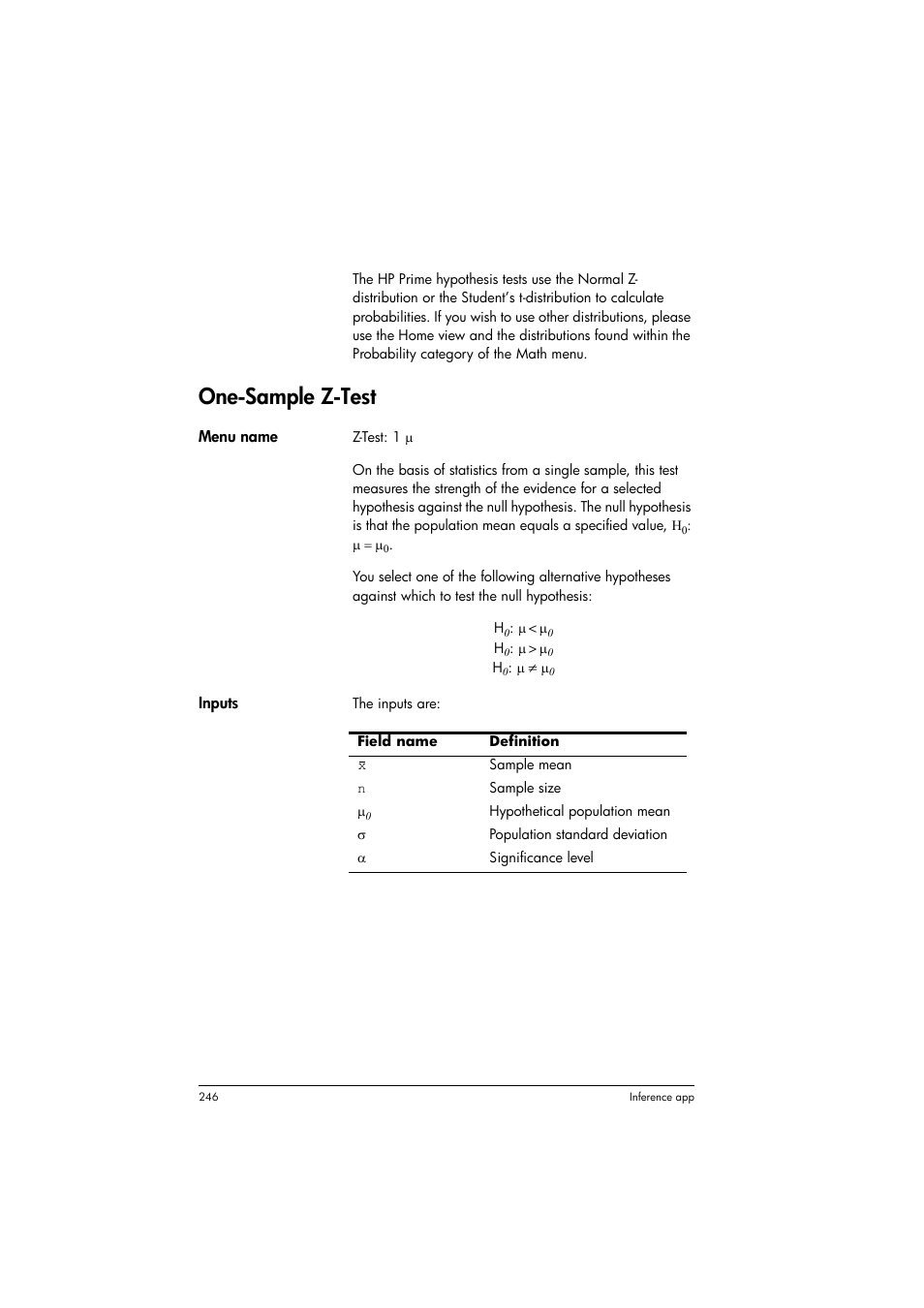 One Sample Z Test Hp Prime Graphing Calculator User Manual Page 250 616