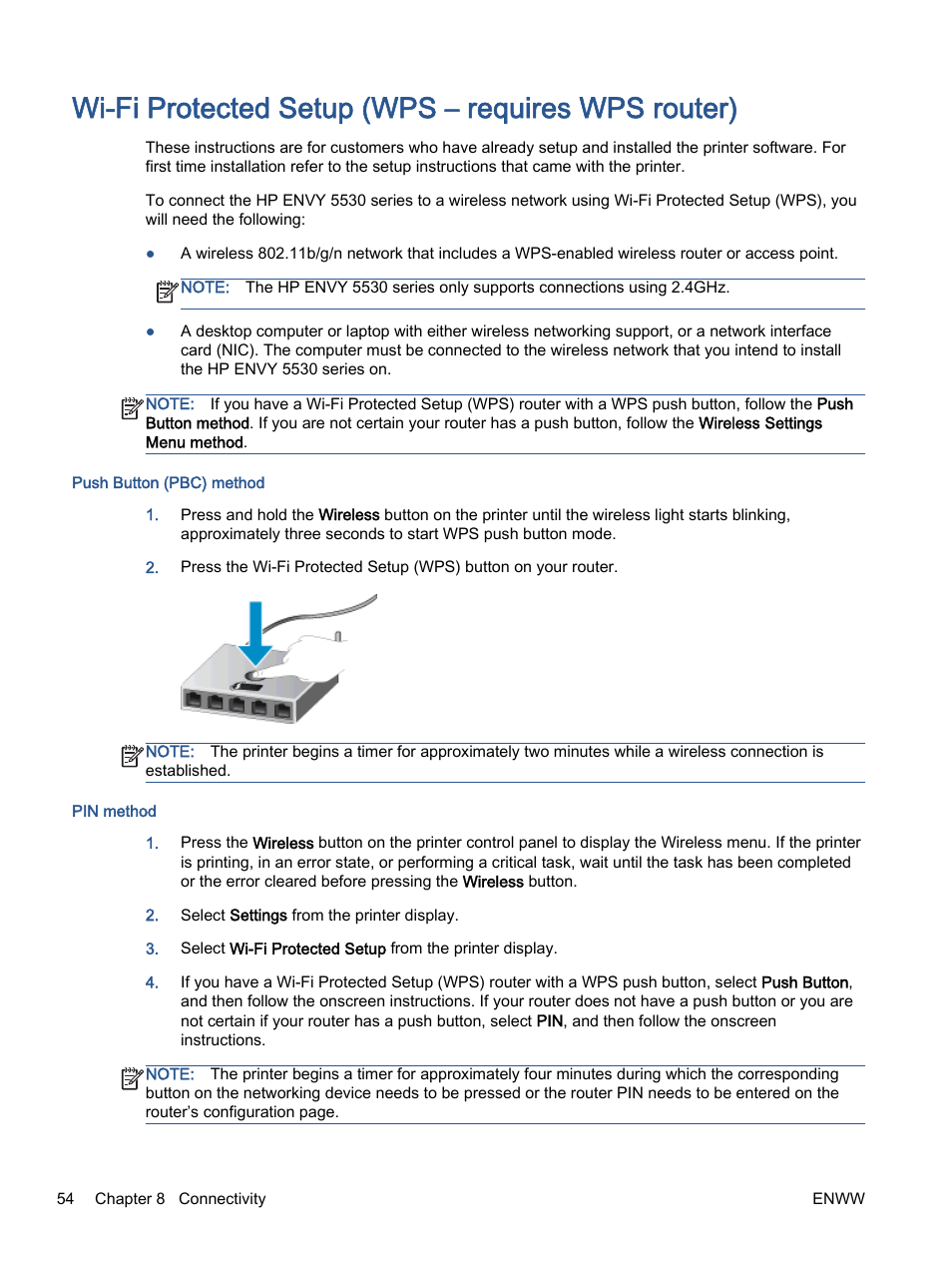 Wi-fi protected setup (wps – requires wps | HP 5530 e-All-in-One Printer User Manual | Page 58 / 108 | Original mode