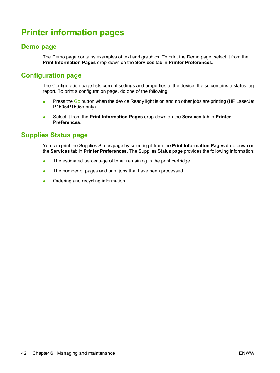 Printer Information Pages Demo Page Configuration Page Hp Laserjet P1007 Printer User Manual Page 52 1