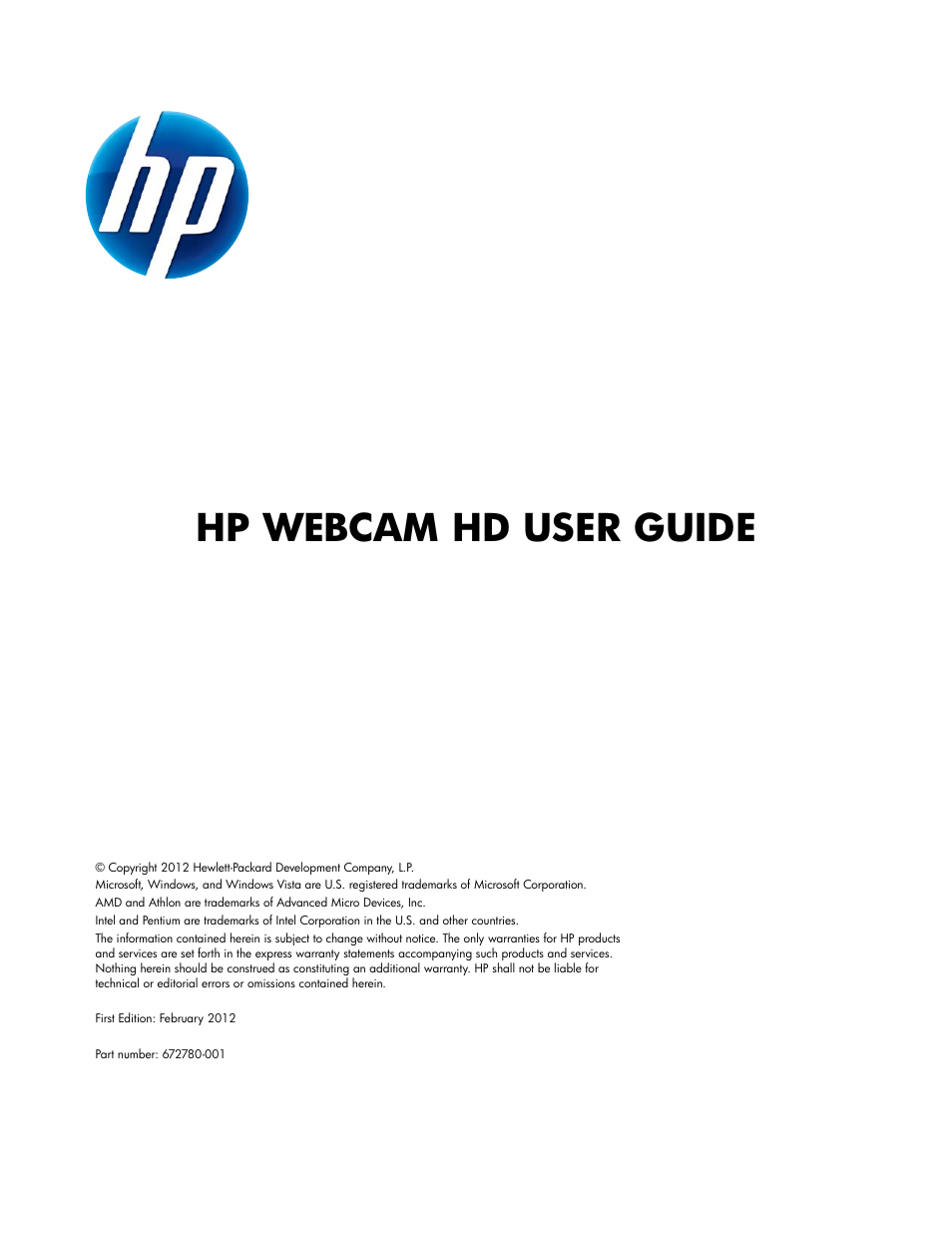 HP HD 2300 Webcam User Manual | 12 pages | Original mode
