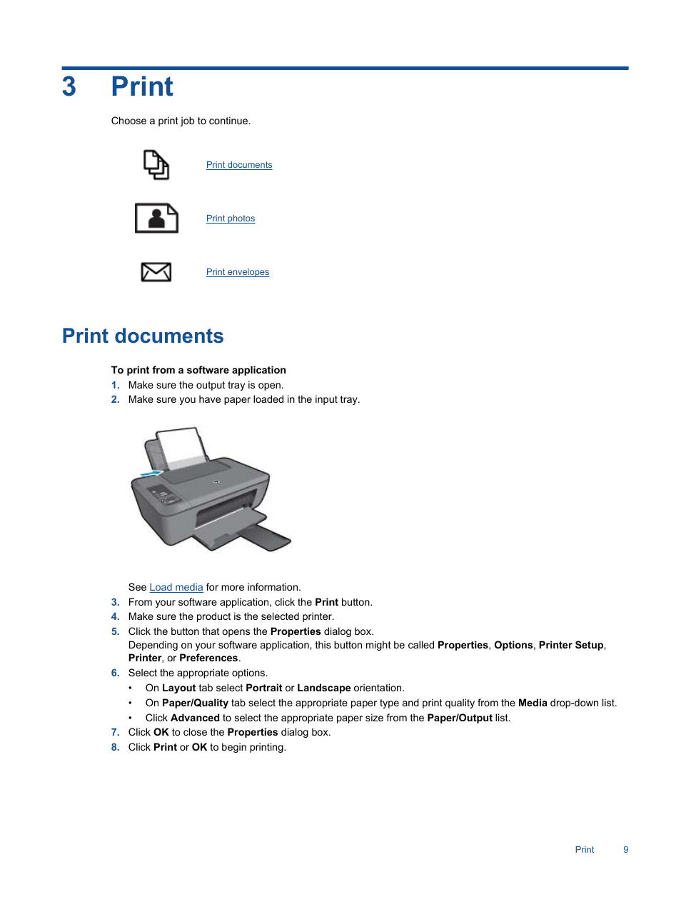 Print, Print documents, 3 print | HP Deskjet 2514 All-in-One Printer