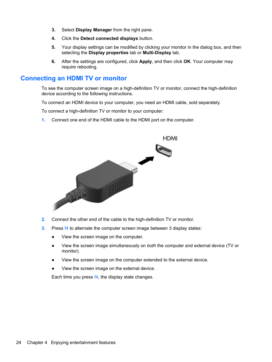 Connecting An Hdmi Tv Or Monitor Hp 655 Notebook Pc User Manual Page 34 83