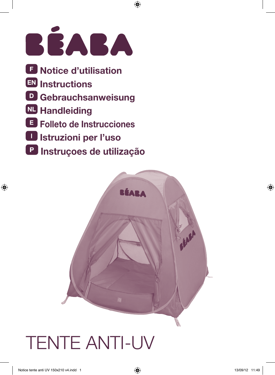 Gepensioneerde veiligheid Idool BEABA UV-resistant tent User Manual | 16 pages