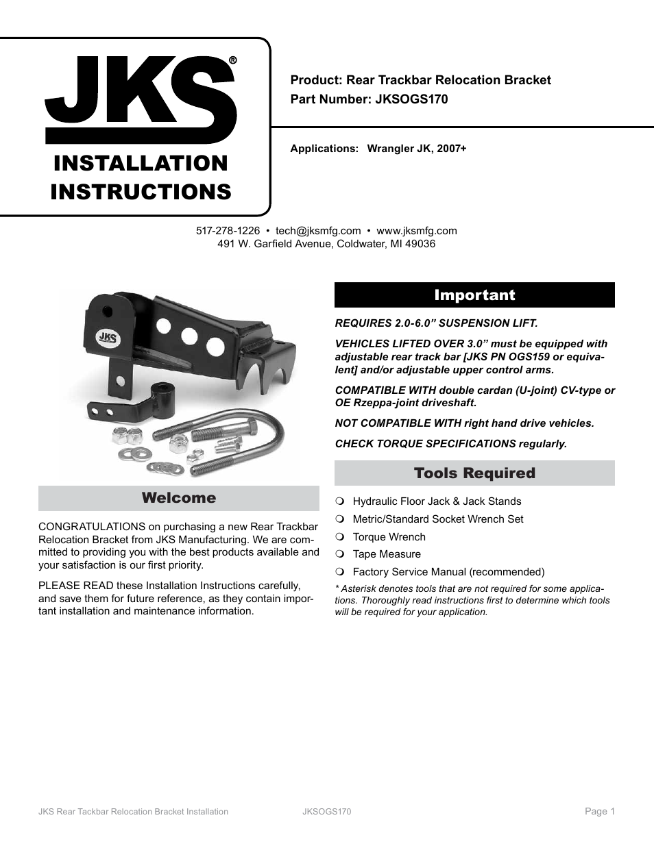 JKS OGS170 User Manual | 4 pages