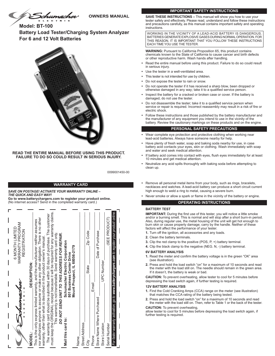 Schumacher BT-100 User Manual | 2 pages | Original mode