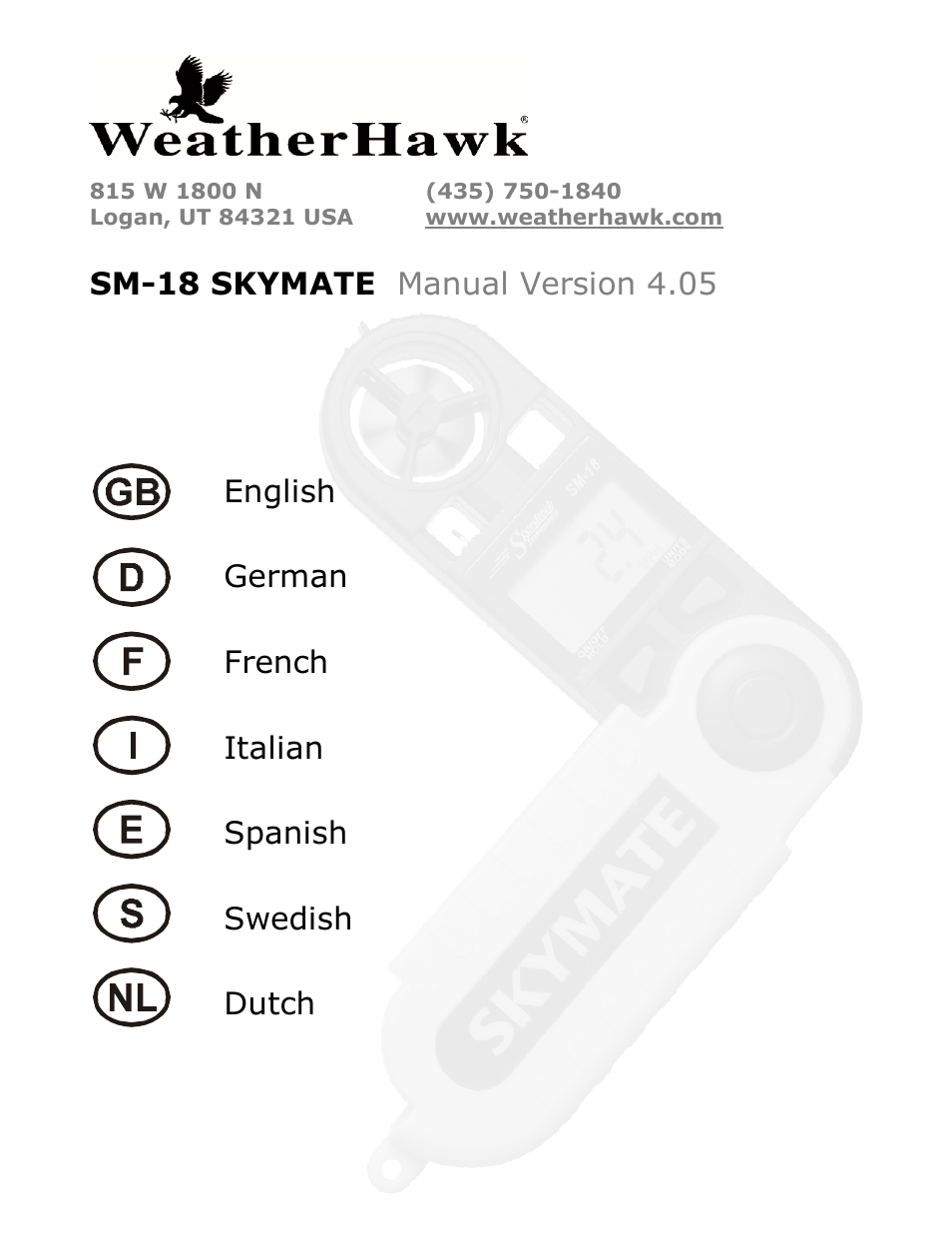 Zending skelet precedent WeatherHawk SM-18 Skymate Wind Meter w/Temp & Wind Chill User Manual | 16  pages
