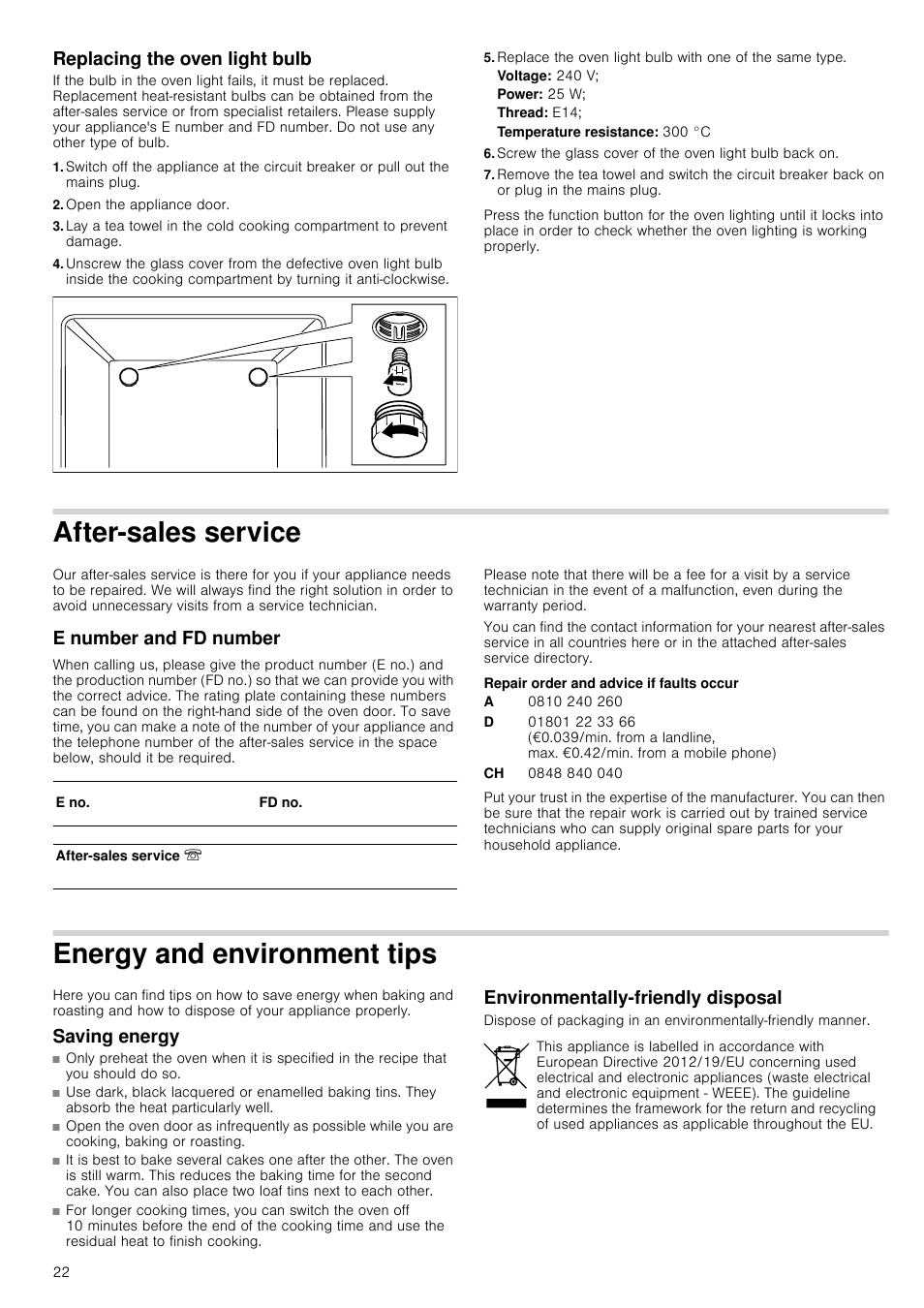 Replacing light Open the appliance door, Voltage: 240 v | Siemens HB933R51 User Manual | Page / 160 | Original mode
