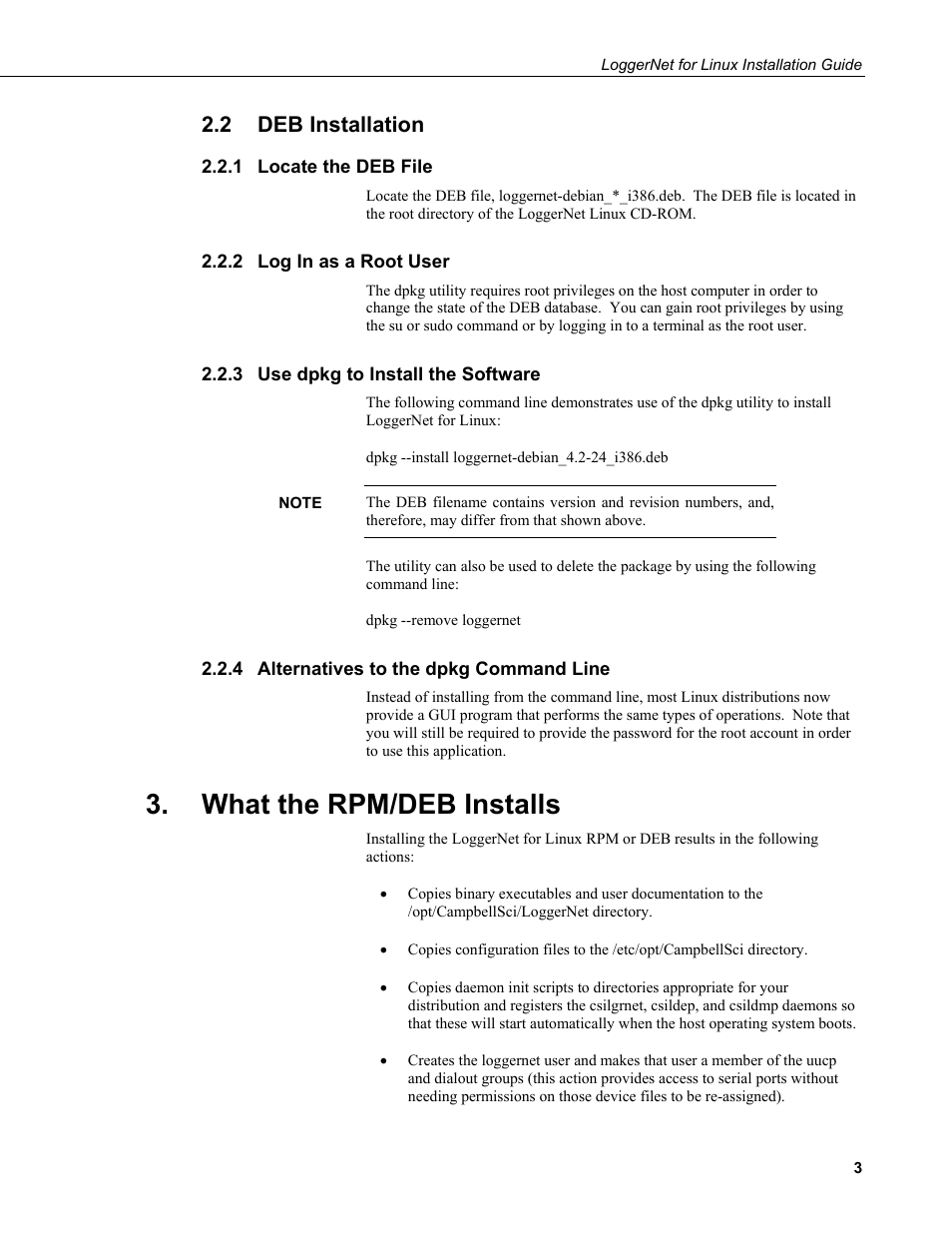 2 deb installation, 1 locate the deb file, 2 log in as a root user |  Campbell Scientific LoggerNet for Linux Installation Guide User Manual |  Page 7 / 12 | Original mode