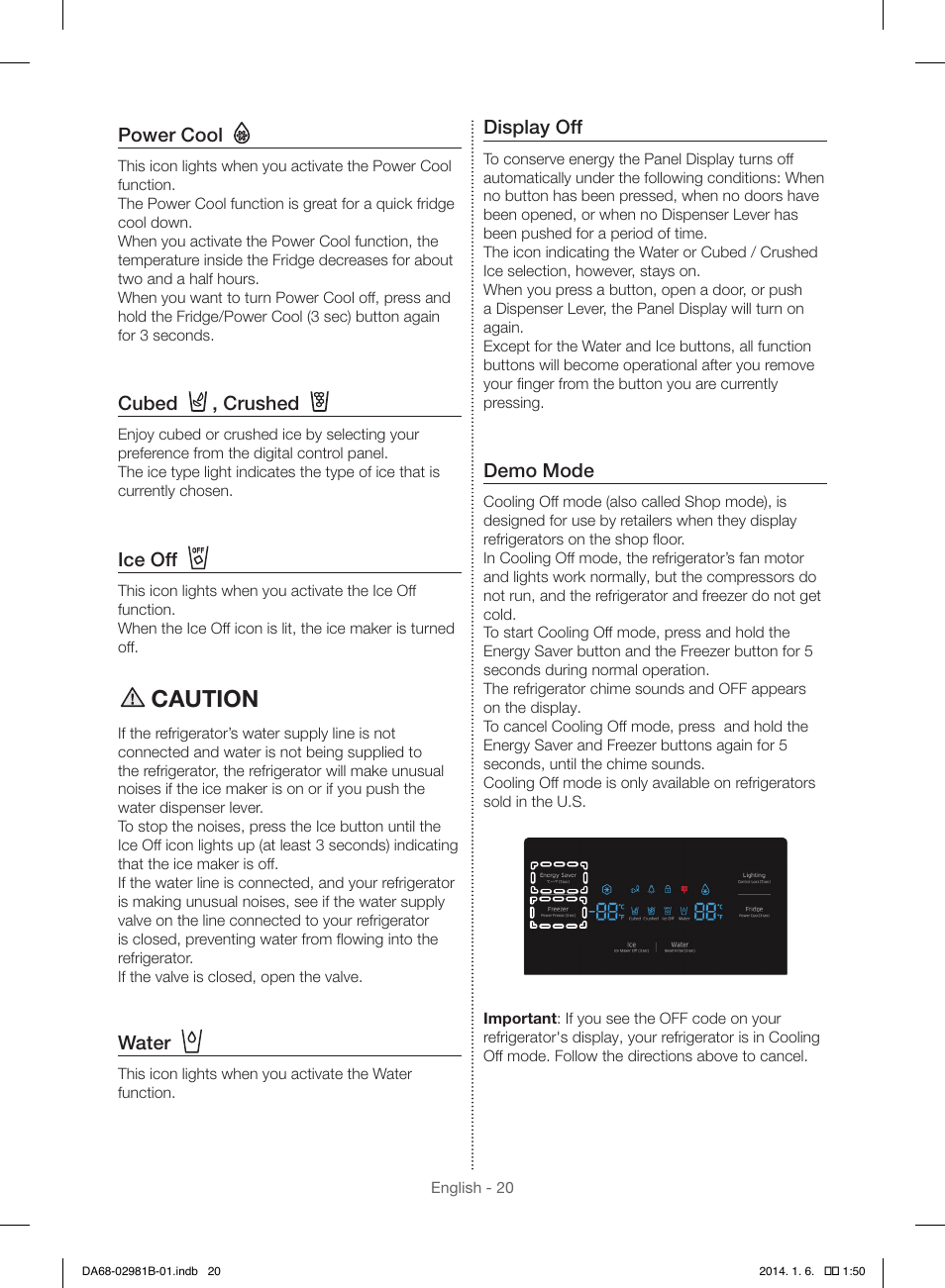 Caution | Samsung RS25H5121SR-AA User Manual | Page 20 / 96 | Original mode