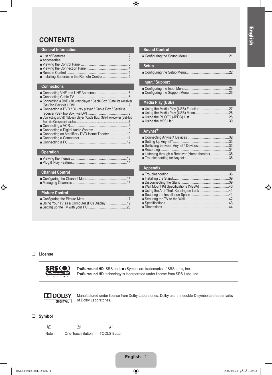 Samsung LN32B550K1FXZA User Manual | Page 3 / 101 | Original mode