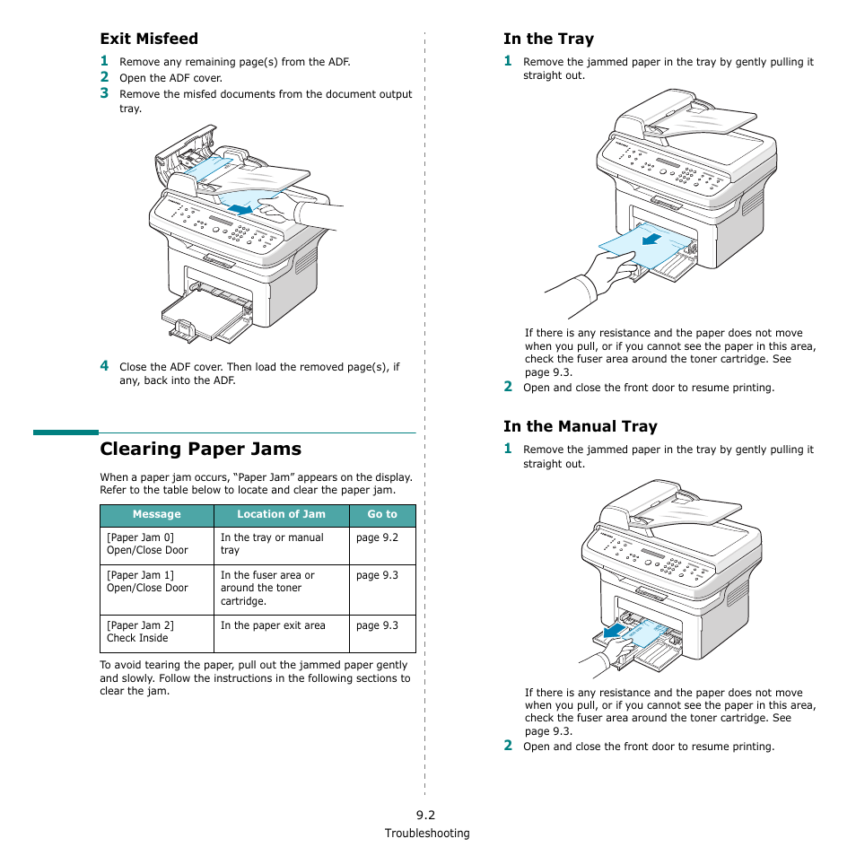 samsung scx 4521f paper jam 2 check inside