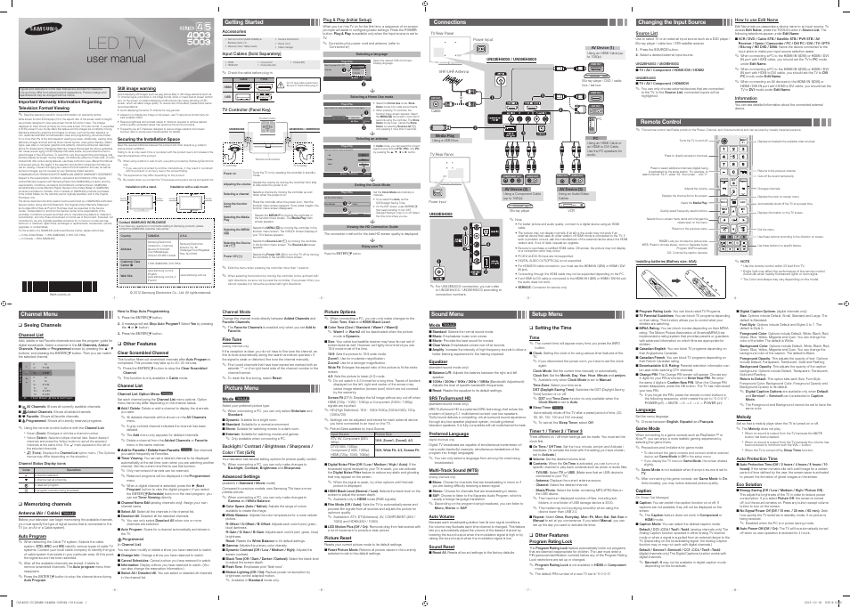 Samsung UN39EH5003FXZA User Manual | 2 pages | Original mode | Also for
