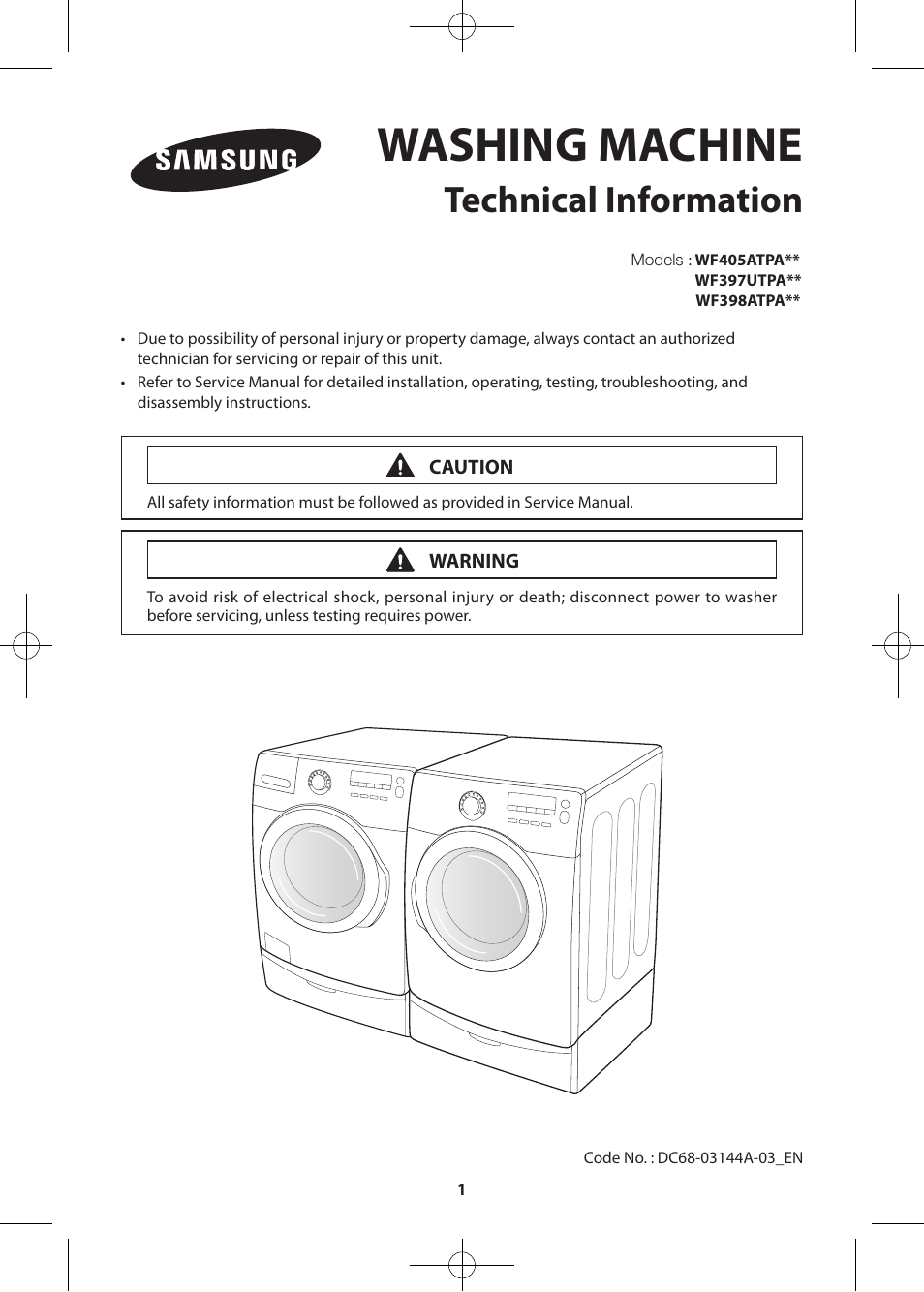 Samsung WF405ATPASU-A2 User Manual | 72 pages | Original mode | Also