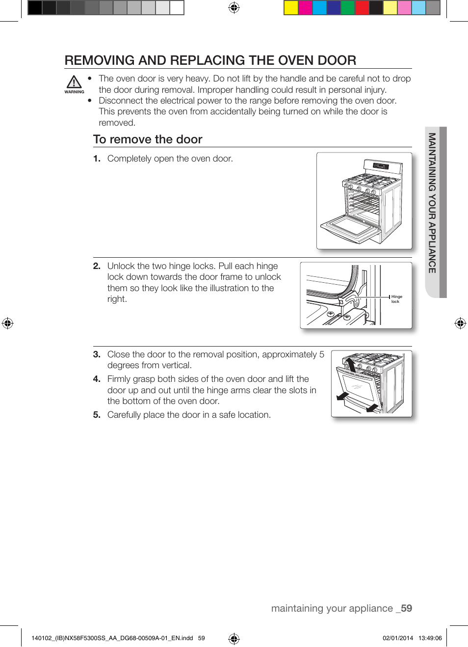 Removing And Replacing The Oven Door Samsung Nx58f5300ss Aa User Manual Page 59 76
