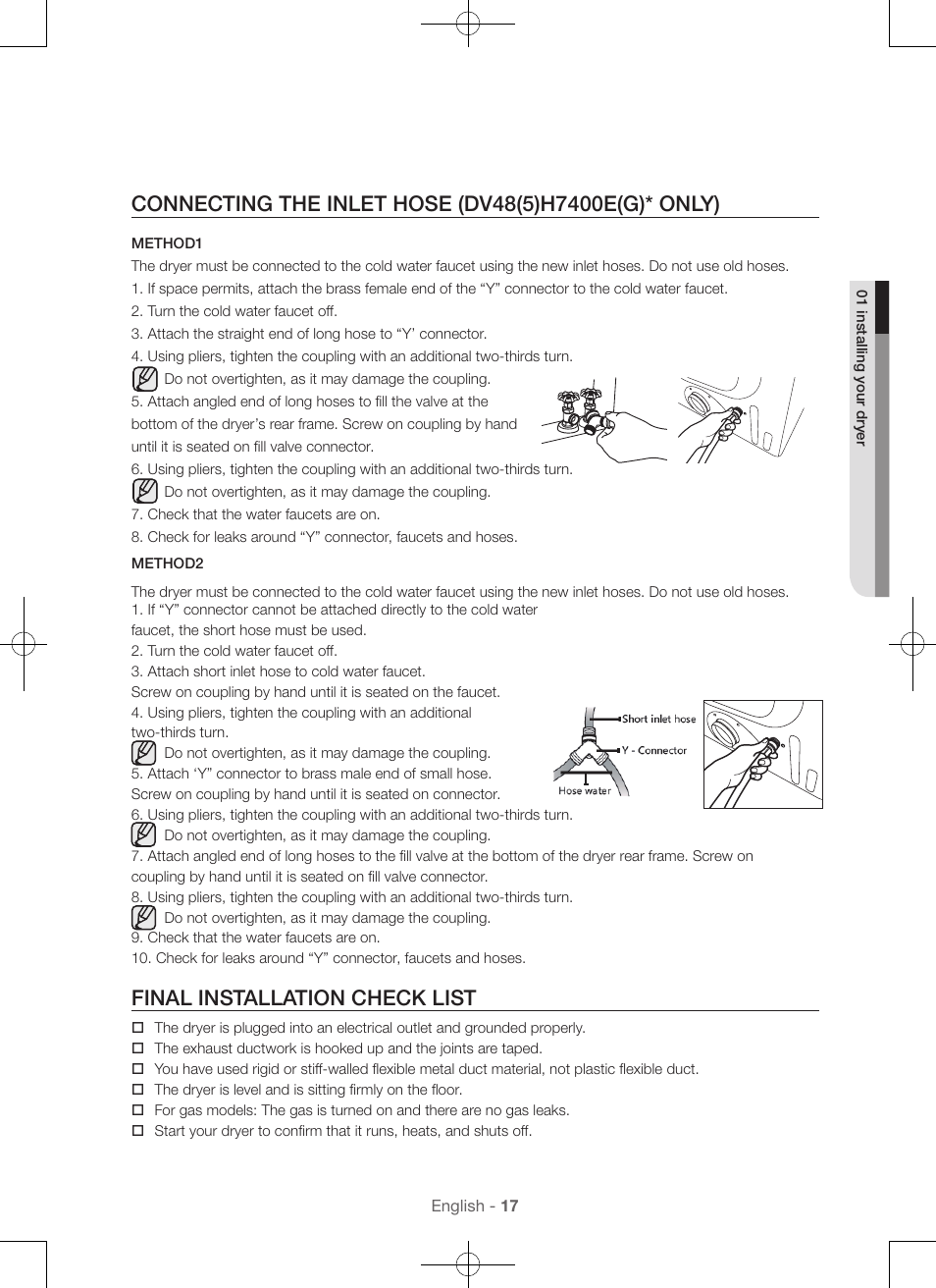 Final installation check list | Samsung DV48H7400GW-A2 User Manual
