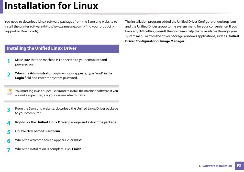 Installation for linux | Samsung CLP-365W-XAC User Manual | Page 93 /