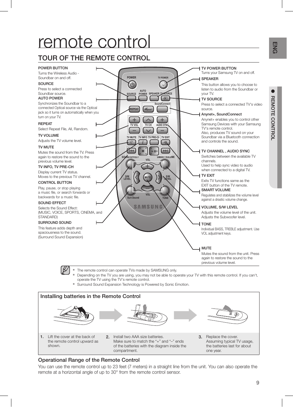 Remote control, Tour of the remote control, Installing batteries in the