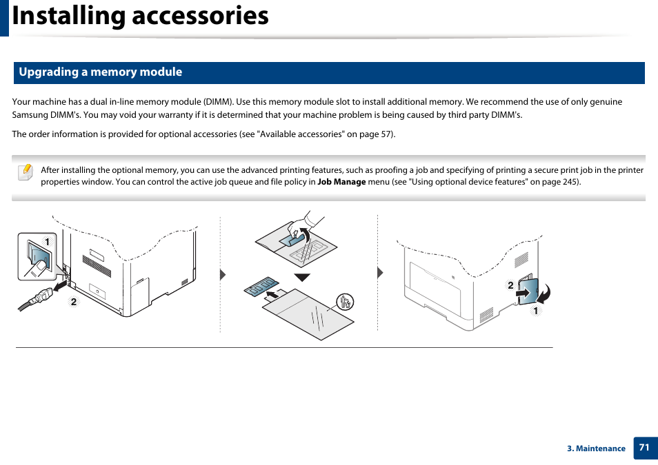 Installing accessories | Samsung SL-C1810W-XAA User Manual | Page 71