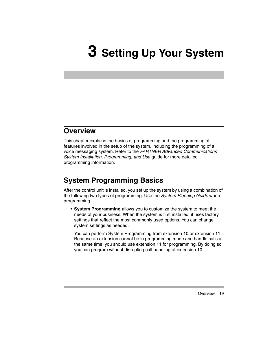 3 setting up your system, Overview, System programming basics | Avaya