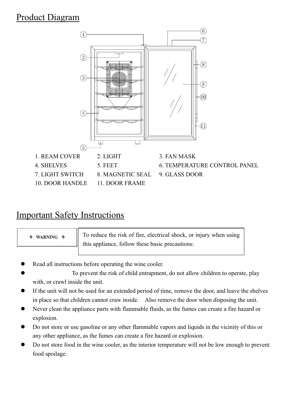 Product diagram, Important safety instructions, Please save these