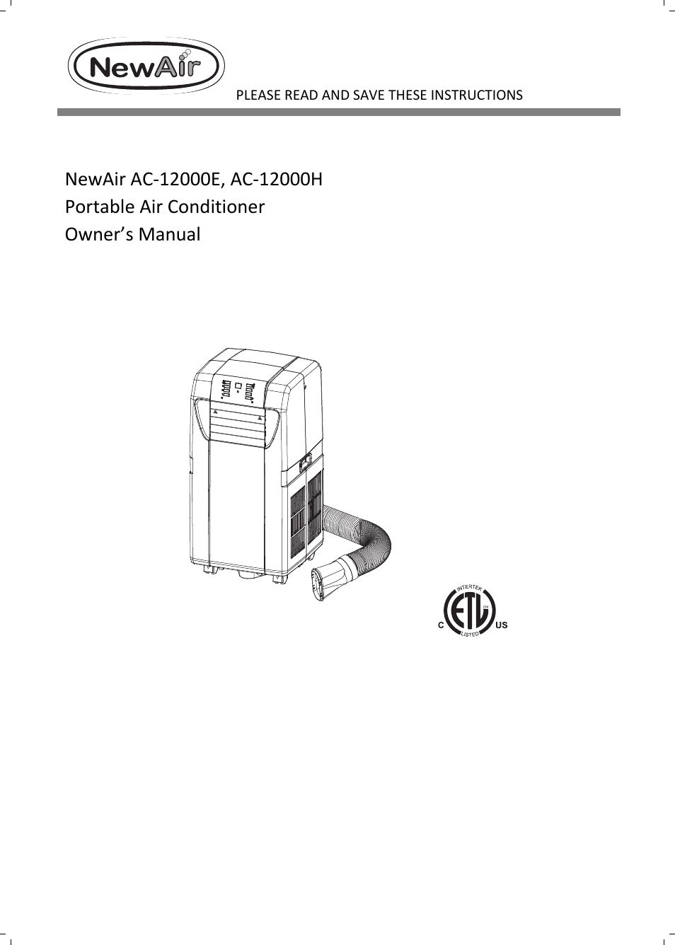 NewAir PORTABLE AIR CONDITIONER AC 12000E User Manual | 16 pages