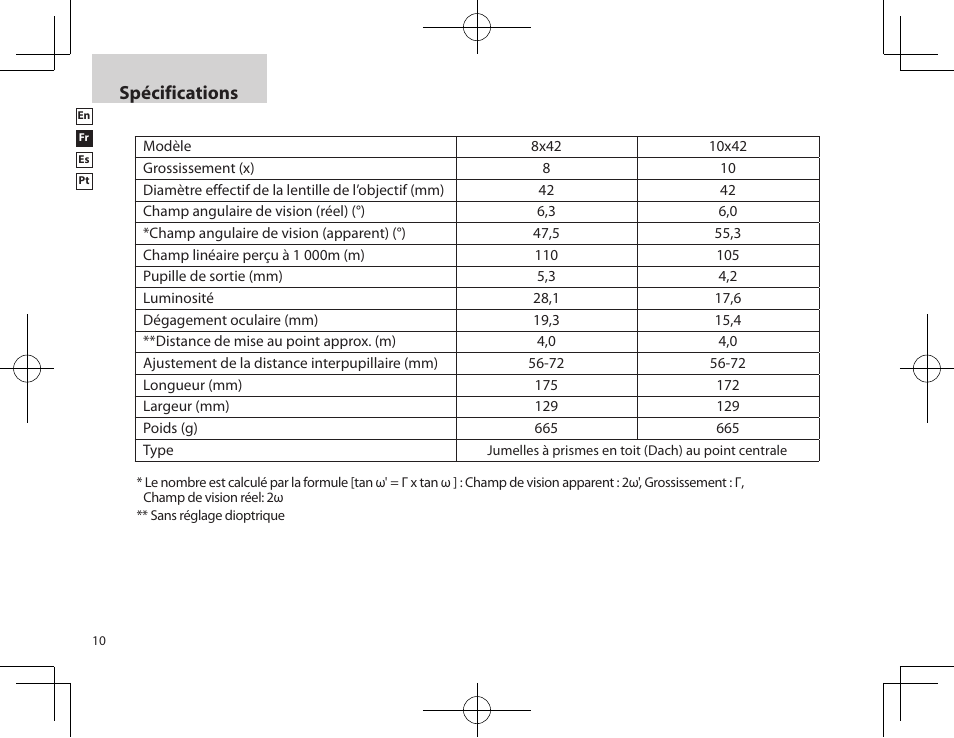 Spécifications | Nikon PROSTAFF User Manual | Page 10 / 20