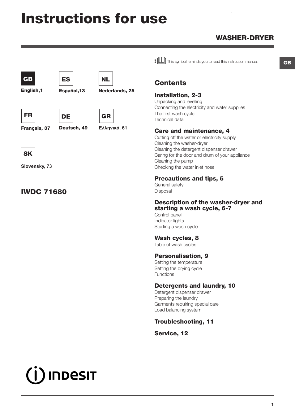 Indesit Iwdc 71680 Eco Eu User Manual 84 Pages