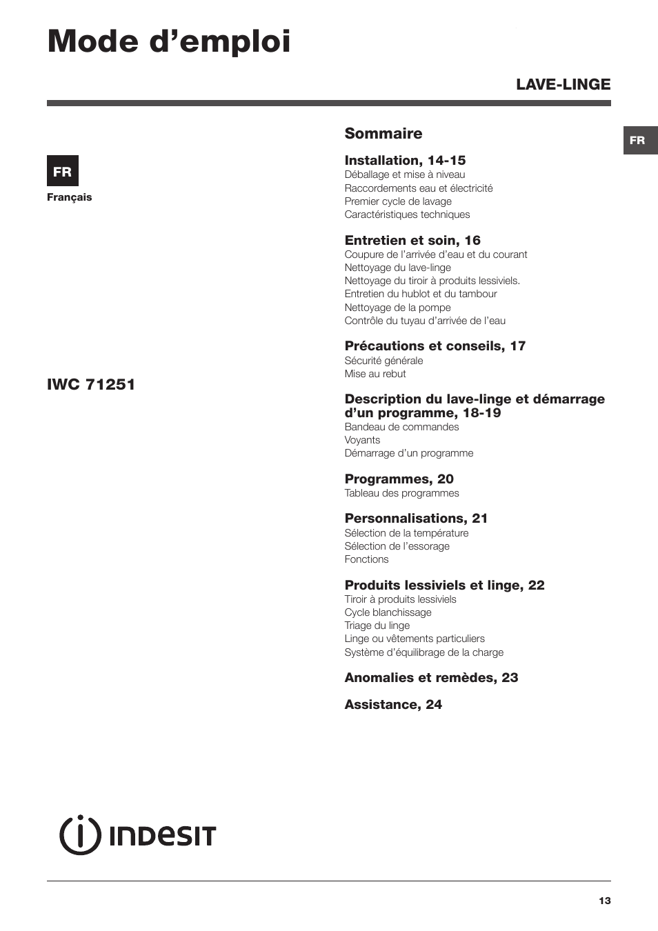 Mode d'emploi | IWC-71251-C-ECO-EU User Manual | Page 13 / 72