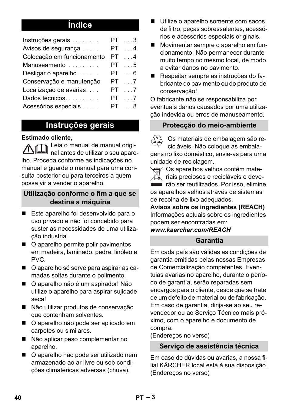Portugues Indice Instrucoes Gerais Karcher Fp 303 User Manual Page 40 1 Original Mode