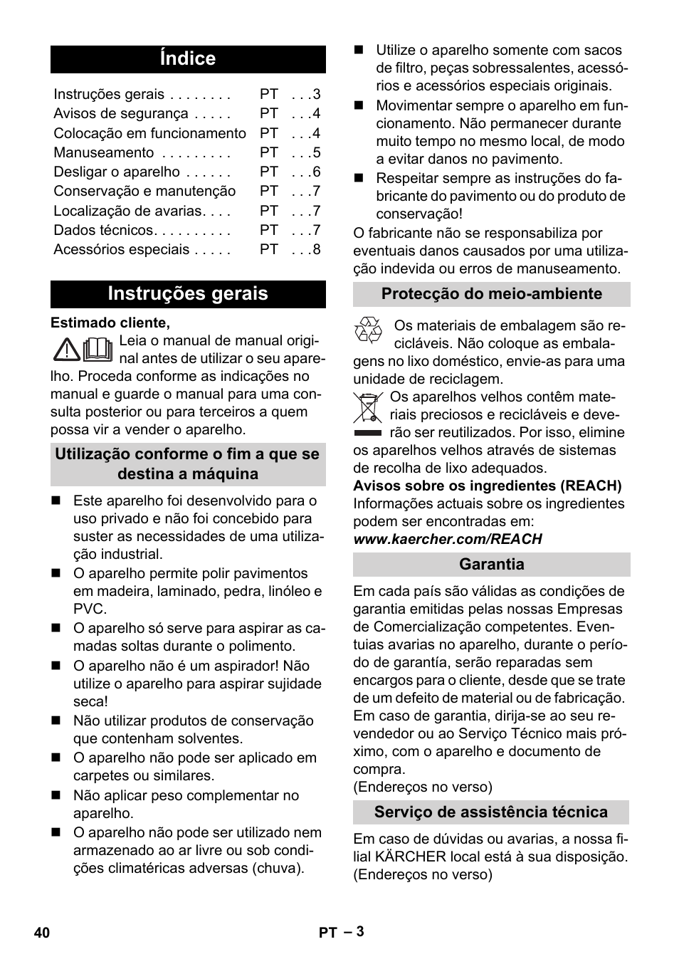 Portugues Indice Instrucoes Gerais Karcher Fp 303 User Manual Page 40 1 Original Mode Portugues Indice Instrucoes Gerais Karcher Fp 303 User Manual Page 40 1 Original Mode