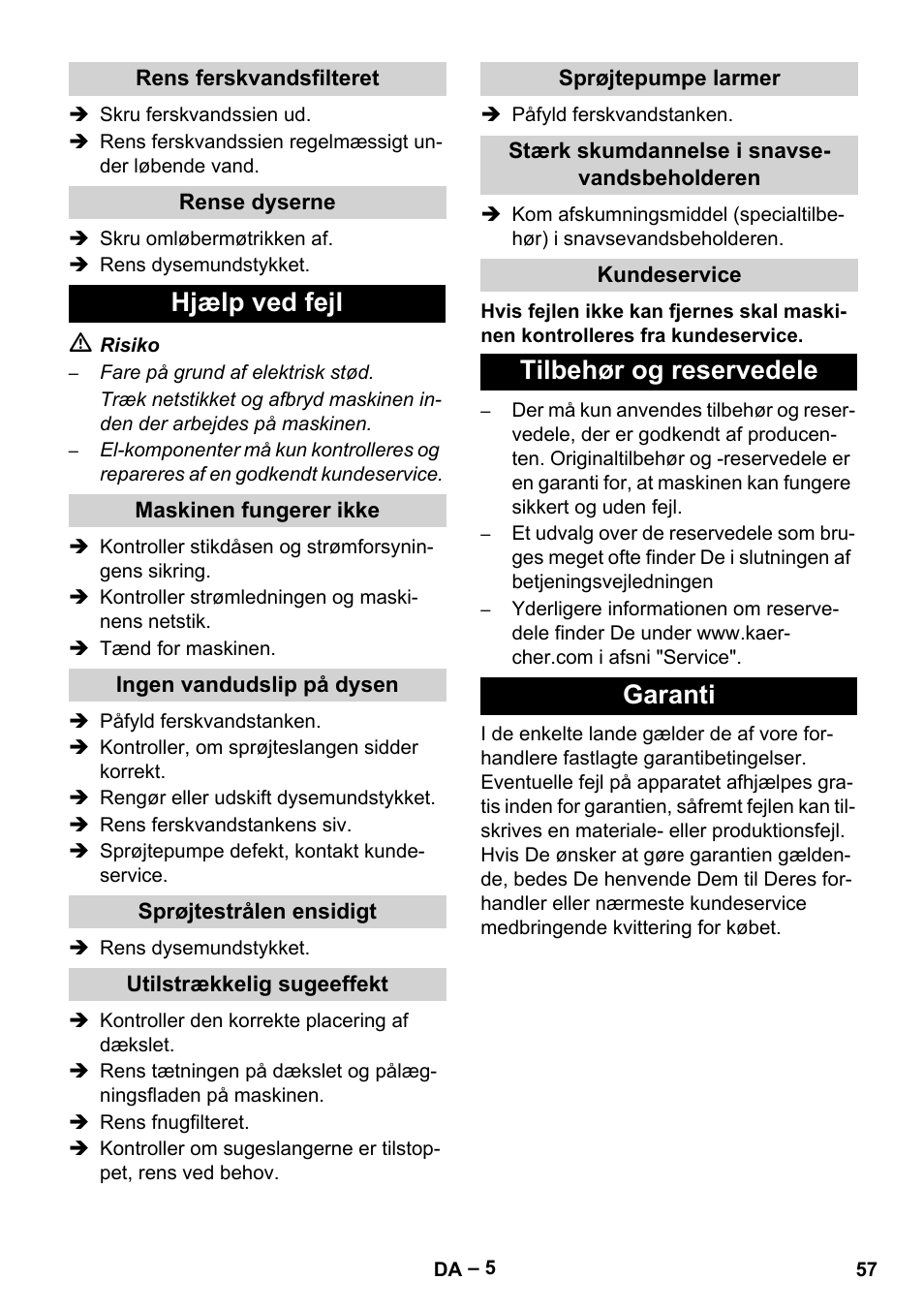 Hjælp ved Tilbehør og reservedele garanti Karcher PUZZI 8-1 C Manual | Page 57 / 204 | Original mode