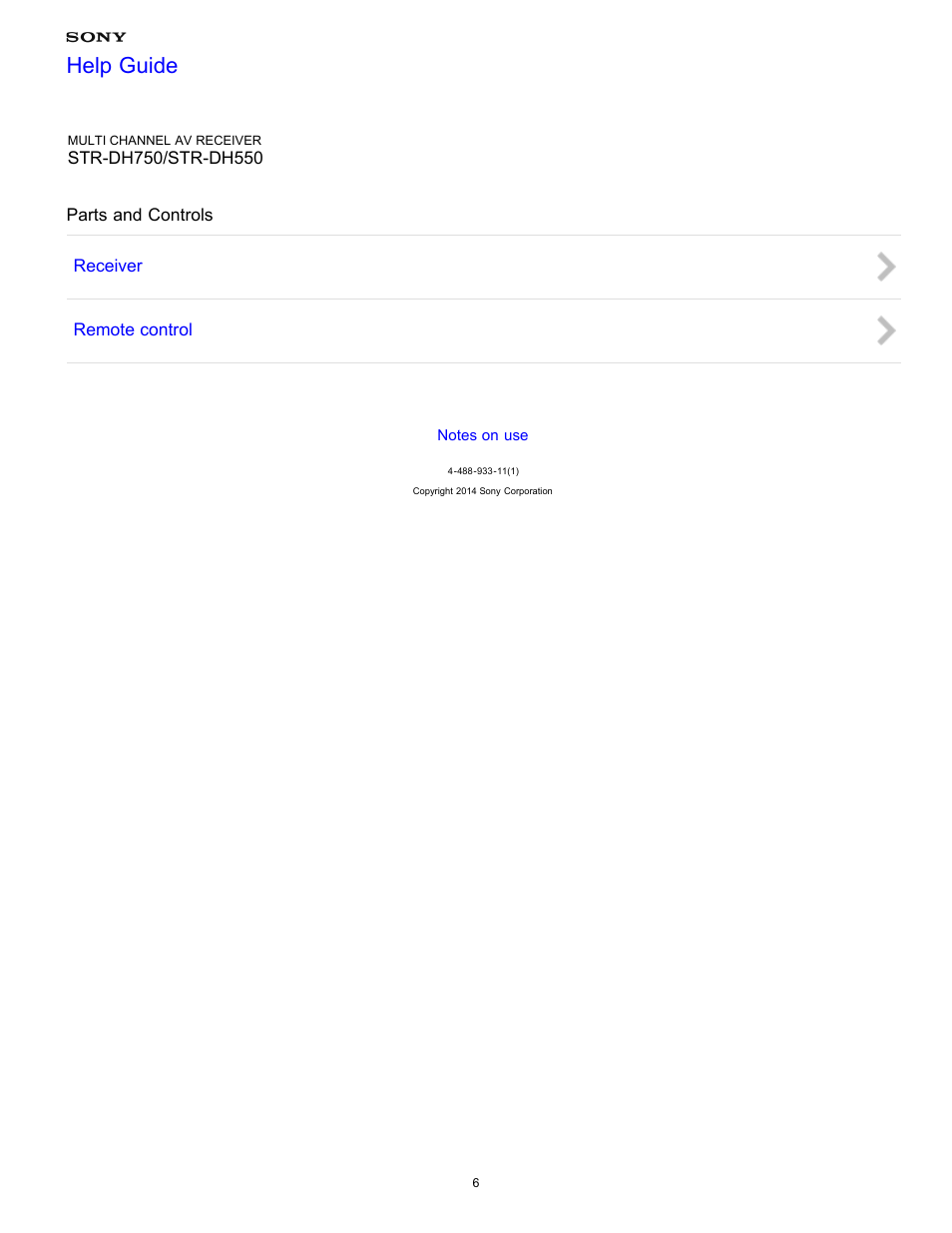 Parts and controls, Help guide | Sony STR-DH750 User Manual | Page 13 /