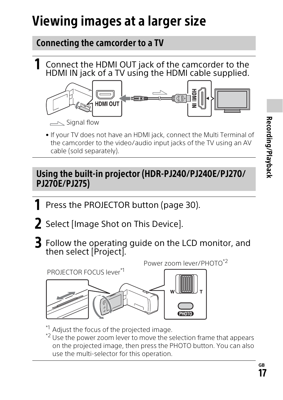 Viewing images at a larger size | Sony HDR-PJ275 User Manual | Page 17