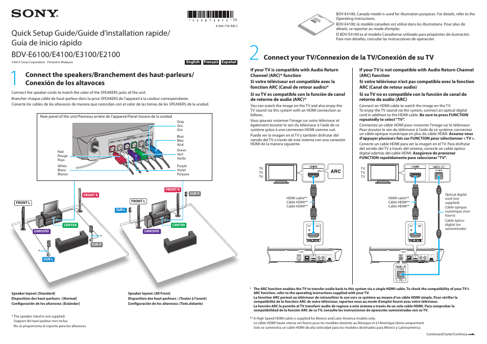 Sony BDV-E3100 User Manual | 2 pages